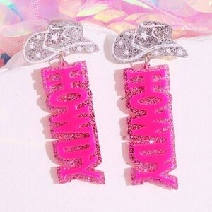 Howdy Pink Glitter Glitter Glam Hat Dangle Earrings